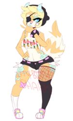  alternative_fashion anthro beanie canid canine clothed clothing female goth hair hat headgear headwear horn ittybittyshark looking_at_viewer mammal pastel_goth solo tongue tongue_out watermark wide_hips 