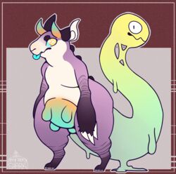  anthro bovid bovine cattle goo_creature horn hybrid ittybittyshark looking_at_viewer male male_udder mammal solo standing teats tongue tongue_out udders 