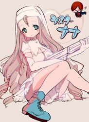  cameo character_name chibi female gun habit long_hair mahou_shoujo_ikusei_keikaku mahou_shoujo_ikusei_keikaku_unmarked maruino nun official_art sister_nana sitting solo weapon weiss_winterprison 