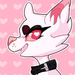  1:1 ambiguous_gender anthro canid canine collar heart_eyes heart_symbol ittybittyshark looking_at_viewer low_res mammal open_mouth smile solo 