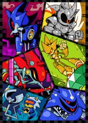  clenched_hands commentary cyclops english_commentary highres joints knuckles&#039;_chaotix master_emerald mecha mecha_sonic_mki mecha_sonic_mki_(8-bit) mecha_sonic_mkii metal_overlord metal_sonic metal_sonic_kai multiple_persona no_humans no_mouth non-humanoid_robot one-eyed open_mouth red_eyes robot robot_joints science_fiction sharp_teeth shenanimation smile sonic_&amp;_knuckles sonic_(series) sonic_cd sonic_heroes sonic_the_hedgehog_(classic) sonic_the_hedgehog_2 standing teeth 