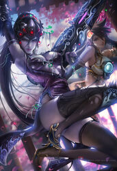  chinadress gun heels official_watermark overwatch pantsu possible_duplicate sakimichan thighhighs tracer widowmaker 