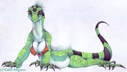  anthro big_breasts bikini blue_eyes bottomless breasts busty_feral caleb_magness chrisann claws cleavage clothed clothing female feral forked_tongue green_body green_scales heterochromia iguana iguanid lizard looking_at_viewer nipple_outline non-mammal_breasts pregnant reptile scales scalie simple_background skimpy solo stripes swimwear toe_claws tongue tongue_out white_background yellow_eyes 