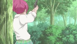  animated blood brown_hair gun pink_hair sabagebu! school_uniform sonokawa_momoka violence weapon 