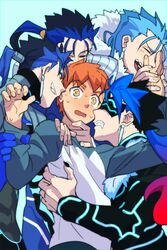  5boys bad_id bad_pixiv_id blue_hair cu_chulainn_(caster)_(fate) cu_chulainn_(fate) cu_chulainn_(fate/extra) cu_chulainn_(prisma_illya) emiya_shirou fate/extra fate/grand_order fate/kaleid_liner_prisma_illya fate/stay_night fate_(series) long_hair male_focus multiple_boys multiple_persona orange_hair rui_(o-rui) 