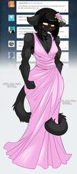  2018 anthro biceps black_fur black_hair blush breasts bridesmaid bridesmaid_dress chalo chest_tuft clothed clothing dress embarrassed english_text feline feline female flower flower_in_hair fur hair las_lindas mammal muscular muscular_female plant rachael_saleigh solo text tuft webcomic yellow_eyes 