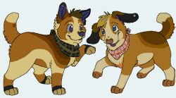  2012 aliasing ambiguous_gender beagle blep blue_(sebdoggo) blue_eyes blue_inner_ear blue_nose brown_body brown_fur brown_kerchief brown_neckerchief brown_nose canid canine canis checkered checkered_kerchief checkered_neckerchief digital_drawing_(artwork) digital_media_(artwork) digitigrade domestic_dog duo ear_piercing eye_contact eyebrows female_(lore) feral flat_colors floppy_ears fuchsia_(fuchsianess) full-length_portrait fur gauged_ear grey_sclera head_tuft herding_dog hunting_dog kerchief looking_at_another mammal mixed_breed neckerchief pastoral_dog pattern_kerchief pattern_neckerchief paws piercing pink_kerchief pink_neckerchief plug_(jewelry) portrait purple_inner_ear purple_tongue raised_tail scent_hound sebdoggo simple_background smile smiling_at_another snout tail tan_body tan_fur tongue tongue_out trans_(lore) trans_man_(lore) tuft welsh_corgi white_background 