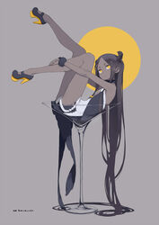  :&lt; cup dark-skinned_female dark_skin dress female flat_chest forehead glass horns in_container in_cup kuroboshi_kouhaku legs long_hair original parted_bangs purple_hair roroboshi-chan simple_background solo very_dark_skin very_long_hair yellow_eyes 