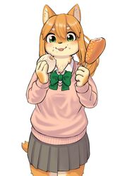  848siba brown_hair canine eating female furry green_eyes long_hair pork school_uniform solo tongue 