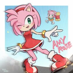  accessory amy_rose anthro boots classic_amy_rose classic_sonic_(universe) clothing english_text eulipotyphlan female footwear gloves hair_accessory hairband hammer handwear hedgehog mammal one_eye_closed open_mouth open_smile piko_piko_hammer sega shoes signature simple_background smile solo sonic_the_hedgehog_(series) square_crossover text tools wata-ridley wink 