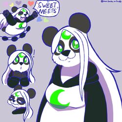  1:1 anthro bear black_body black_fur black_nose blue_line_art blush clothed clothing colored_line_art crescent_moon digital_media_(artwork) eyelashes female fur fur_markings giant_panda green_eyes grey_background hair heart_symbol hoodie looking_at_viewer lunarpanda8686 mammal markings mika_(lunarpanda8686) moon round_ears simple_background slightly_chubby solo speech_bubble text topwear white_body white_fur white_hair 