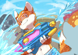  canid canine clothed clothing eyewear fox goggles male mammal sharparadise solo songkran swimming_goggles thailand topless toy toy_gun water water_gun wet young 