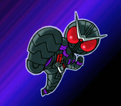  1boy antennae chibi kamen_rider kamen_rider_joker kamen_rider_w kaos kicking lowres male_focus solo 