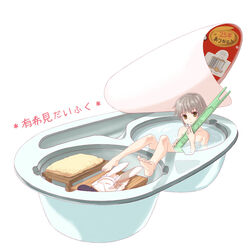  bad_id bad_pixiv_id barefoot bath feet female in_container mini_person minigirl nagato_yuki photoshop_(medium) pun purple_hair short_hair solo suzumiya_haruhi_no_yuuutsu wait8 