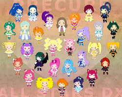  6+girls akimoto_komachi annotated aono_miki beige_background brooch brown_background chibi commentary_request cone_hair_bun copyright_name crossover cure_aqua cure_black cure_bloom cure_blossom cure_egret cure_lemonade cure_marine cure_mint cure_moonlight cure_passion cure_peach cure_pine cure_rouge cure_sunshine cure_white dark_aqua dark_cure_(yes!_precure_5) dark_dream dark_lemonade dark_mint dark_precure dark_rouge english_text everyone flat_color fresh_precure! full_body futari_wa_precure futari_wa_precure_max_heart futari_wa_precure_splash_star hair_bun half_updo hanasaki_kaoruko hanasaki_tsubomi heart heart_brooch heartcatch_precure! higashi_setsuna hyuuga_saki in-franchise_crossover jewelry kasugano_urara_(yes!_precure_5) kiryuu_kaoru kiryuu_michiru kujou_hikari kurumi_erika long_hair looking_at_viewer magical_girl milk_(yes!_precure_5) milky_rose mimino_kurumi minazuki_karen mishou_mai misumi_nagisa momozono_love multiple_girls myoudouin_itsuki natsuki_rin nishi_hayato pantyhose pixel_art precure precure_all_stars shiny_luminous simple_background souler_(fresh_precure!) standing taiga_ichigo thighhighs tsukikage_yuri twintails wester_(fresh_precure!) wide_ponytail yamabuki_inori yes!_precure_5 yes!_precure_5_gogo! yukishiro_honoka yumehara_nozomi 