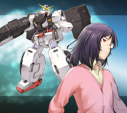  1boy bad_id bad_pixiv_id glasses gundam gundam_00 gundam_virtue hitoya_(kitani) male_focus mecha purple_hair red_eyes robot tieria_erde 