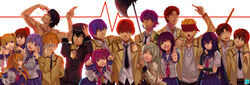  6+boys 6+girls absurdres angel_beats! club3 commentary_request everyone fujimaki_(angel_beats!) halberd highres hinata_hideki hisako_(angel_beats!) irie_miyuki matsushita_(angel_beats!) multiple_boys multiple_girls nakamura_yuri naoi_ayato noda_(angel_beats!) ooyama_(angel_beats!) otonashi_yuzuru photoshop_(medium) polearm school_uniform sekine_shiori shiina_(angel_beats!) shirasaya sleeves_rolled_up tachibana_kanade takamatsu_(angel_beats!) takeyama_(angel_beats!) tk_(angel_beats!) weapon yui_(angel_beats!) yusa_(angel_beats!) 