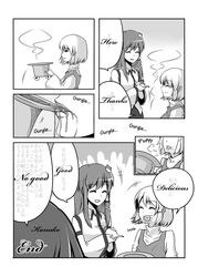  3girls bad_id bad_pixiv_id drinking english_text ex_hien greyscale kochiya_sanae monochrome moriya_suwako multiple_girls photoshop_(medium) pyonta tea teapot touhou translation_request yasaka_kanako 