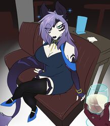  absurd_res anthro carmelia_(narcissistnaru) clothed clothing colored female first_person_view footwear fully_clothed glass gloves handwear hi_res high_heels jewelry legwear looking_at_viewer solo sparkles thigh_highs topazknight 