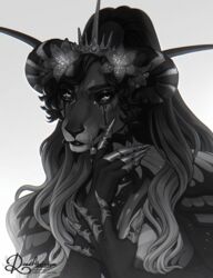  anthro claws crown curled_hair felid feline female flower hair headgear headshot_portrait hi_res long_hair mammal plant portrait road~abelgeym 