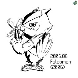  anthro avian bandai_namco beak bird claws digimon digimon_(species) falcomon feet kokofuyu148655 male narrowed_eyes ranged_weapon shuriken smile solo standing talons toes weapon 