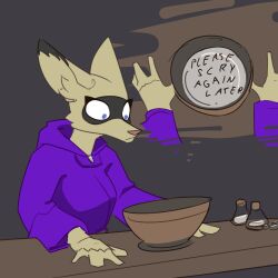  anthro blue_eyes bokdan0 canid canine clothing domino_(devildjmachine) facial_markings female fennec_fox fox fur fur_markings head_markings mammal markings mask_(marking) purple_clothing robe scrying solo tan_body tan_fur true_fox 