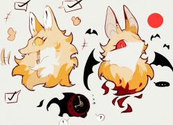  2024 aislan ambiguous_gender bat_wings brown_ear_tips brown_ears bust_portrait canid canine check_mark cheek_tuft colored cute_fangs dante_(limbus_company) dipstick_ears duo ear_markings ellipsis facial_tuft fangs feral fluffy fluffy_chest for_a_head fox front_view fur happy kemono limbus_company looking_at_viewer mammal membrane_(anatomy) membranous_wings multicolored_body multicolored_ears multicolored_fur open_mouth open_smile pictographics portrait project_moon pupils question_mark red_eyes simple_background slit_pupils smile speech_bubble stare tail tail_motion tailwag tan_inner_ear teeth tuft two_tone_body two_tone_fur white_body white_fur white_inner_ear white_pupils wings yellow_body yellow_ears yellow_eyes yellow_fur 