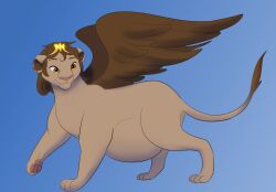  2024 4_toes belly big_belly black_kitty blue_background brown_body brown_eyebrows brown_feathers brown_hair brown_inner_ear_fluff brown_tail_tuft brown_wings closed_smile crown digital_drawing_(artwork) digital_media_(artwork) domestic_cat eba_(ebaandina) eyebrows feathered_wings feathers feet felid feline felis female feral fur gradient_background hair hairless hairless_cat headgear inner_ear_fluff long_tail mammal mouth_closed orange_eyes pawpads paws pink_nose pink_pawpads pregnant pregnant_female pregnant_feral quadruped raised_foot shaded side_view simple_background smile solo sphynx_(cat) standing tail tail_tuft tan_body tan_fur tan_tail tiara toes tuft wings 