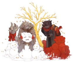  bad_id bad_twitter_id black_robe blood brothers donar0217 elden_ring falling_leaves grey_cloak grey_hair horns leaf margit_the_fell_omen mohg_lord_of_blood morgott_the_omen_king red_ribbon ribbon robe sapling sharp_teeth siblings snow snowman tail teeth tree twins unamused 