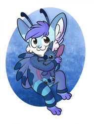  albybunny ambiguous_gender antennae_(anatomy) blue_body blue_fur blue_hair canid canine cheek_tuft clothing disney facial_tuft fox fur hair head_tuft hi_res hybrid inner_ear_fluff jazzy_(jazzystitch) lagomorph leporid lilo_and_stitch mammal pajamas pink_nose plushie purple_eyes rabbit semi-anthro smile solo stitch_(lilo_and_stitch) tuft white_body white_fur white_inner_ear 