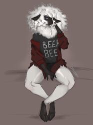  absurd_res anthro asdfmovie bare_legs beep_beep_i&#039;m_a_sheep bovid caprine clothing female hi_res hooves illustration lvlirror mammal meme sheep shirt solo text text_on_clothing text_on_shirt text_on_topwear topwear 