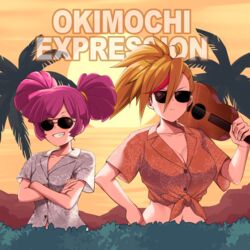  2girls absurdres breasts buro_(muse_dash) bush cleavage collarbone crossed_arms hawaiian_shirt highres hisakabe_oto instrument knot large_breasts looking_at_viewer mountain multicolored_hair multiple_girls muse_dash navel oerba_yun_fang official_art orange_hair palm_tree pink_hair rin_(muse_dash) serious shirt short_hair small_breasts smile streaked_hair sunglasses sunset teeth tied_shirt tree twintails ukulele upper_body 