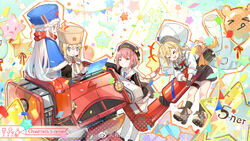  &gt;_&lt; +_+ 4girls anniversary balloon blonde_hair blue_eyes bow capelet commentary_request country_connection fur-trimmed_capelet fur_hat fur_trim girls&#039;_frontline happy hat highres kinoshita_neko long_hair makarov_(girls&#039;_frontline) mecha multiple_girls nagant_revolver_(girls&#039;_frontline) open_mouth pink_hair pps-43_(girls&#039;_frontline) ppsh-41_(girls&#039;_frontline) ranguage red_eyes robot russian_text scarf shirt spoon striped_clothes striped_shirt telnyashka trait_connection translated ushanka utensil_in_mouth white_hair 