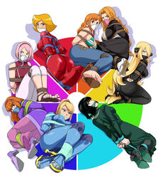  6+girls ass bleach blonde_hair blue_bodysuit blue_pants blue_rope bodysuit bondage bondage bondage bound breasts brown_hair cleave_gag cloth_gag clover_(totally_spies) color_wheel_challenge cynthia_(pokemon) daphne_ann_blake dress fubuki_(one-punch_man) gag gagged glaring green_dress green_eyes highres improvised_gag kneeling looking_at_viewer lost_one_zero lying matsumoto_rangiku metroid multiple_drawing_challenge multiple_girls nami_(one_piece) naruto_(series) one-punch_man orange_eyes orange_hair over_the_nose_gag pants pantyhose pink_hair pokemon pokemon_dppt purple_dress purple_pantyhose red_bodysuit rope sakura_haruno samus_aran scooby-doo thighs totally_spies 