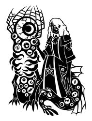  2016 4_claws 4_fingers 5_claws 5_fingers alternate_species ambiguous_gender apode biped black_and_white bloodborne bloodshot_eyes body_horror capelet claws clothed clothed_female clothed_humanoid clothing cravat crescent_moon curled_hair digital_drawing_(artwork) digital_media_(artwork) duo ear_piercing eye_creature female female_humanoid feral fin finger_claws fingers fromsoftware hair hi_res horizontal_pupils humanoid legless long_claws micolash_(bloodborne) mismatched_eyes monochrome monster moon multi_eye occult_symbol pentagram piercing pupils rom_the_vacuous_spider_(bloodborne) silhouette simple_background sitting slit_pupils sony_corporation sony_interactive_entertainment sunnyclockwork symbol symbol_eye tentacle unusual_pupils white_background 