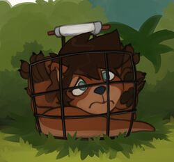  anthro caged crate imprisoned keith_(marsminer) male mammal marsminer mustelid otter sad solo 