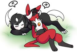  absol andogg anthro closed_eyes duo fan_character female feral fur generation_3_pokemon generation_4_pokemon hair horn lucario male nintendo pokemon pokemon_(species) sleeping smile 