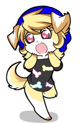  andogg anthro canid canine chibi clothed clothing female fur hair heart_eyes heart_symbol mammal open_mouth smile solo standing 