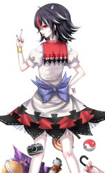  :p bad_id bad_pixiv_id black_hair black_nails bomb bracelet camera closed_umbrella cloth cone_horns doll dress explosive female from_behind grey_horns highres horns impossible_spell_card jewelry jizou kijin_seija lantern middle_finger multicolored_hair nail_polish neckerchief nimble_fabric orb paper_lantern puffy_short_sleeves puffy_sleeves red_eyes red_hair sheya short_dress short_hair short_sleeves small_horns solo streaked_hair tongue tongue_out touhou umbrella white_hair yin_yang 