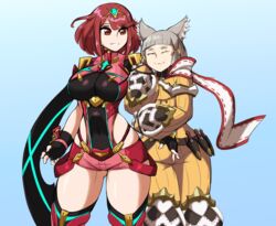  2girls breasts homura_(xenoblade_2) multiple_girls nintendo niyah red_hair xenoblade xenoblade_2 