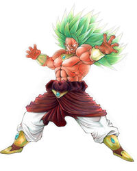  blank_eyes broly creepy dragon_ball dragon_ball_z gauntlets green_hair male male_focus muscle super_saiyan super_saiyan_3 traditional_art 