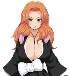  1girls big_breasts bleach blue_eyes cleavage female female_only fully_clothed lipstick matsumoto_rangiku mature_female orange_hair rangiku_matsumoto redhead seductive_look shounen_jump simmsy solo soul_reaper 