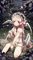  :p angel_wings bad_id bad_pixiv_id bird_wings bloomers blush bra choker fake_halo female flower grass hairband halo head_wings highres holding leaf lolita_hairband long_hair looking_at_viewer low_wings original outdoors petals pink_eyes pink_hair ribbon_choker rose sitting solo tongue tongue_out tonito underwear very_long_hair water wings wrist_cuffs 