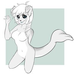  andogg anthro breasts canid canine featureless_breasts female fur hair kneeling looking_at_viewer mammal nude open_mouth solo 