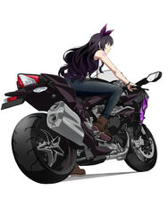  absurdres alternate_costume ankle_boots bad_id bad_pixiv_id belt black_hair blake_belladonna blue_pants boots bow breasts brown_footwear casual closed_mouth cross-laced_footwear female full_body hairband hairbow highres jewelry kurohane lace-up_boots long_hair looking_away medium_breasts motor_vehicle motorcycle necklace pants pendant photoshop_(medium) profile purple_bow ribbed_sweater riding rwby simple_background sleeveless solo sweater tattoo wavy_hair white_background yellow_eyes 