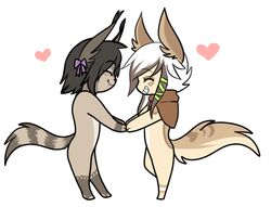  andogg anthro canid canine chibi duo felid female fur hair hand_holding heart_symbol male male/female mammal nude smile standing 