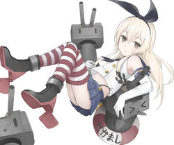  anchor ass bad_id bad_pixiv_id bare_shoulders black_panties blonde_hair blush brown_eyes commentary_request elbow_gloves female gloves hair_ornament hairband innertube kantai_collection long_hair looking_at_viewer navel nnyu open_mouth panties pleated_skirt rensouhou-chan shimakaze_(kancolle) skirt solo striped_clothes striped_thighhighs swim_ring thighhighs underwear white_gloves 