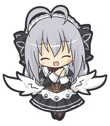  :d ^_^ antenna_hair bad_id bad_pixiv_id black_bow black_dress blush bow brown_footwear chibi closed_eyes dress emil_chronicle_online facing_viewer female full_body grey_hair hairbow layered_sleeves long_hair long_sleeves low_wings maid maid_headdress mitama_kyrie open_mouth own_hands_together photoshop_(medium) puffy_short_sleeves puffy_sleeves ri-net short_over_long_sleeves short_sleeves simple_background smile solo standing very_long_hair white_background white_wings wings 