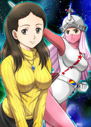  alien breasts brown_eyes female godzilla_(series) helmet jewelry looking_at_viewer necklace posing ryuusei_ningen_zone sakimori_hotaru smile space stars toho_(film_company) zone_angel zone_fighter_(series) 