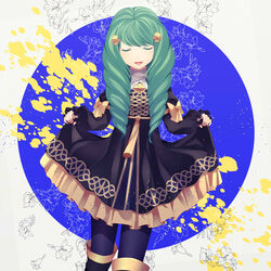  boots bow closed_eyes commentary_request crml_orng dress drill_hair female fire_emblem fire_emblem:_three_houses flayn_(fire_emblem) flower green_hair grey_background hair_ornament hairclip highres long_hair open_mouth pantyhose solo 